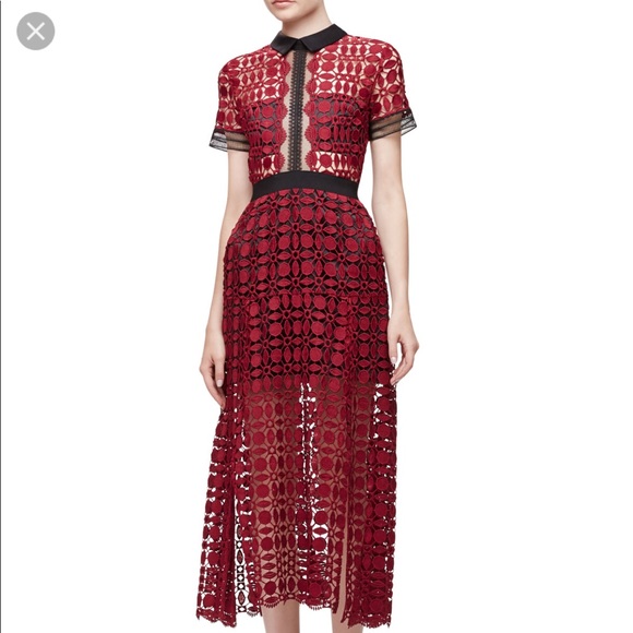 Self-Portrait Dresses & Skirts - Self Portrait dark red scallop dress